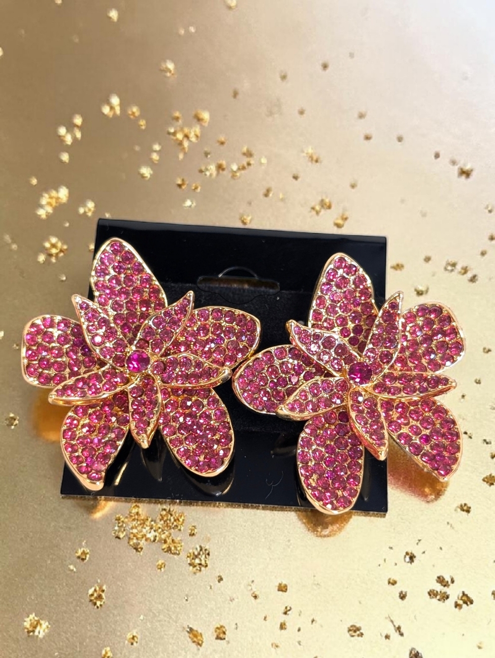 INC Pink Crystal Flower Stud Earrings Wedding Party Statement Glam